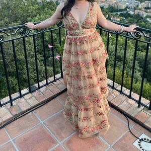 Marchesa Notte Embroidered Floral Tulle Gown